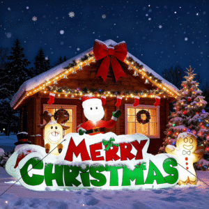 ® 9.5ft christmas inflatables decorations,giant light up santa claus with elk and gingerbread man outdoor decor, blow up ip44 weatherproof xmas yard decor,built in 9 led light for holiday