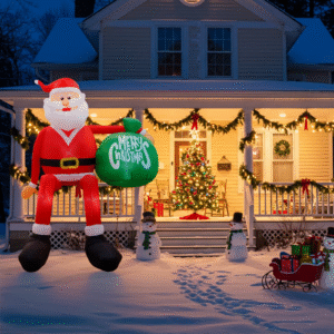 ourwarm 8ft christmas inflatable outdoor decor, climbing inflatable santa claus decor blow up yard decor, for yard roof garden