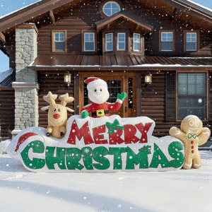  9.5FT Christmas Inflatables Decorations,Giant Light up Santa Claus with Elk and Gingerbread Man Outdoor Decor, Blow up IP44 Weatherproof Xmas Yard Decor,Built-In 9 LED Light for Holiday (5)