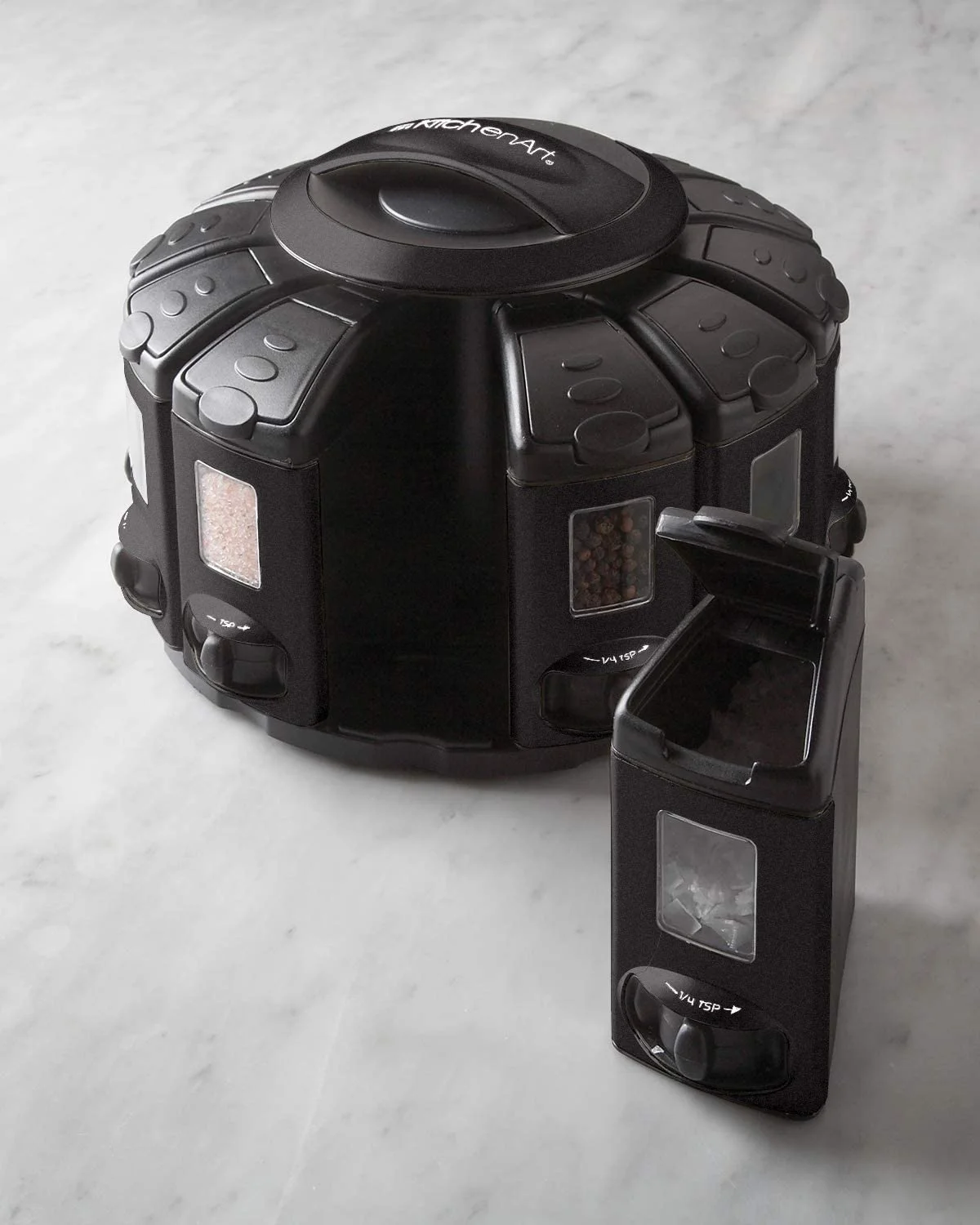 Auto-Measure Spice Carousel Organizer with 12 Containers, Rotating Black Seasoning Rack 3 Auto-Measure Spice Carousel Organizer with 12 Containers, Rotating Black Seasoning Rack - Image 3