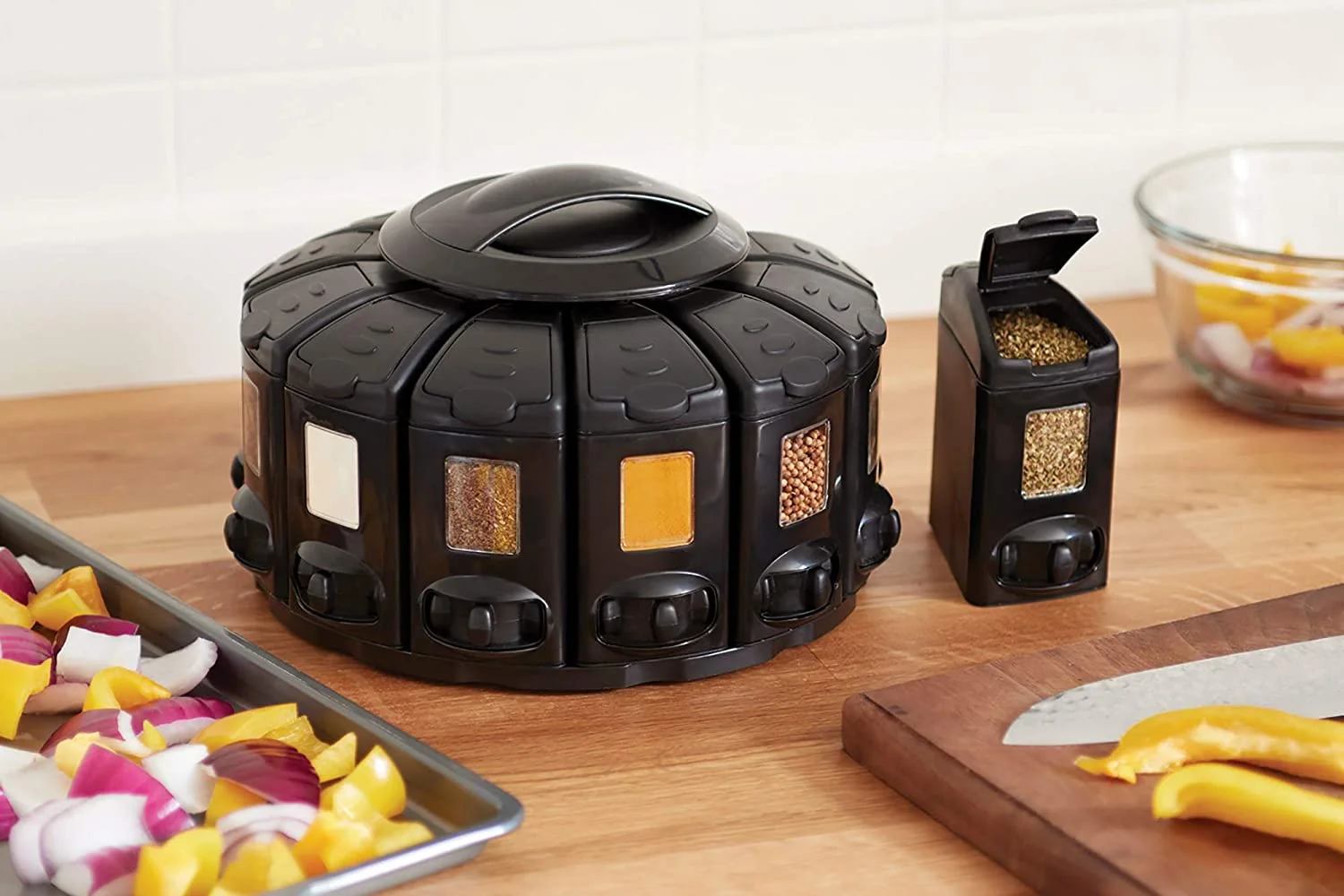 Auto-Measure Spice Carousel Organizer with 12 Containers, Rotating Black Seasoning Rack 2 Auto-Measure Spice Carousel Organizer with 12 Containers, Rotating Black Seasoning Rack - Image 2