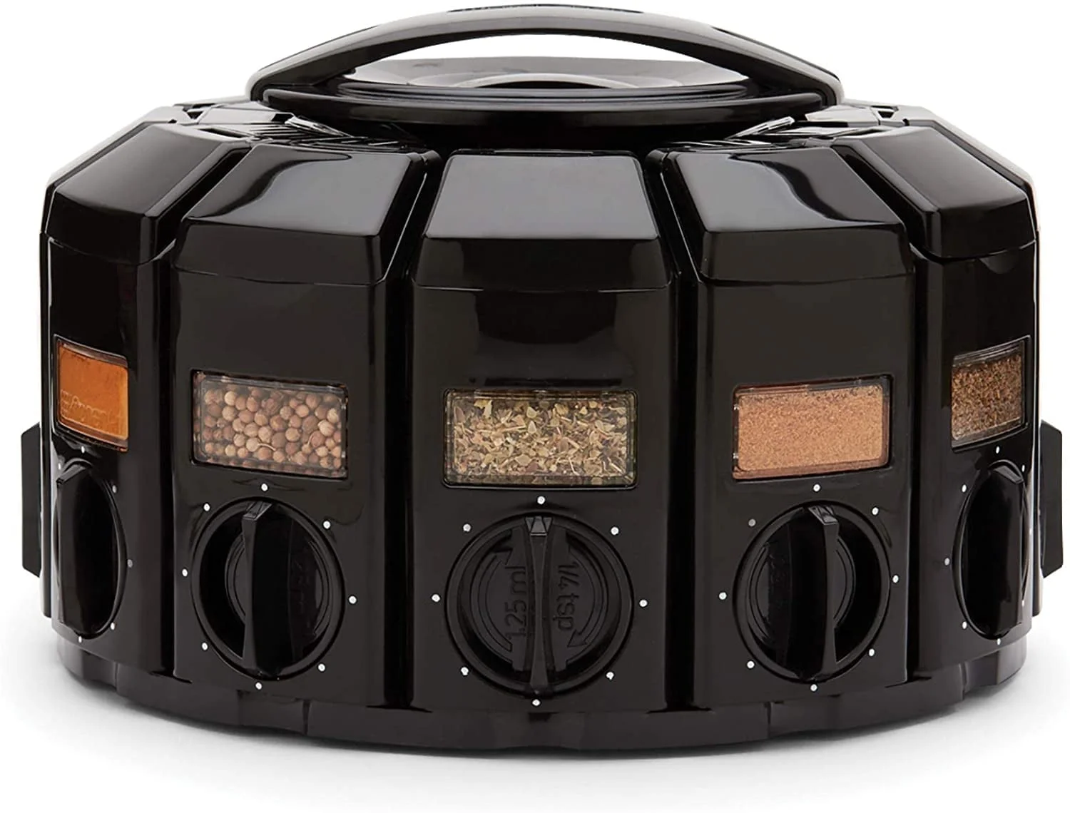 Auto-Measure Spice Carousel Organizer with 12 Containers, Rotating Black Seasoning Rack 7 Auto-Measure Spice Carousel Organizer with 12 Containers, Rotating Black Seasoning Rack - Image 7